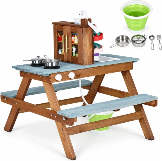 Dřevěná bahenní kuchyňka s piknikovým stolkem ECOTOYS