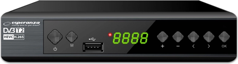 Digitální tuner a dekodér Esperanza DVB-T2 H.265/HEVC s displejem