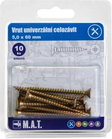 Univerzální vrut celozávit 5 × 60 mm, pozink, 10 ks