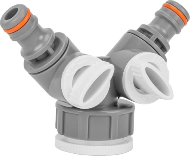 Plastová rozdvojka s ventily pro 2 rychlospojky 1" a 3/4" WHITE LINE