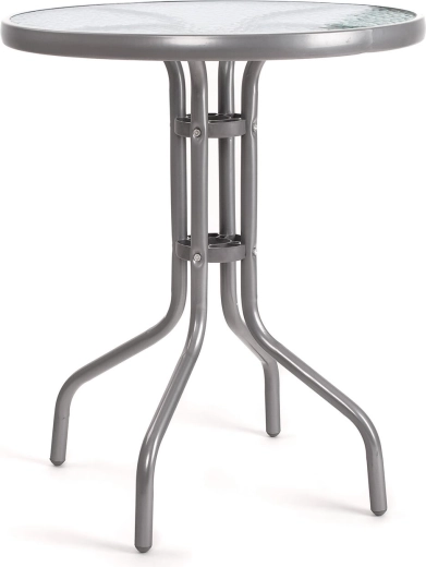 zahradní odkládací stolek se skleněnou deskou, průměr 60 cm, stříbrný