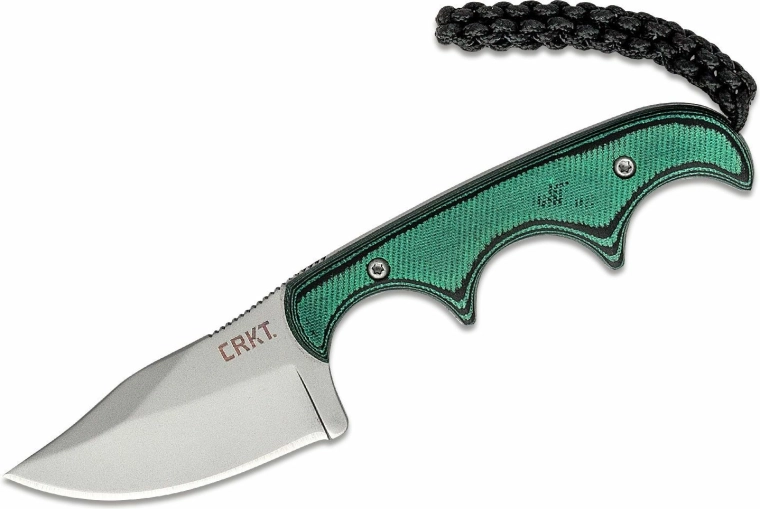CRKT Minimalist Bowie – malý krční nůž 5,3 cm, zeleno‑černý, G10, pouzdro