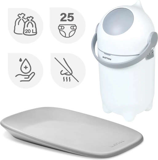 NATTOU koš na pleny Dropy a přebalovací podložka Softy White/Grey 50 × 70 cm