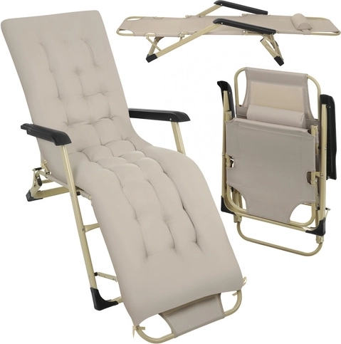 Skládací zahradní lehátko TRIZAND s polštářem, béžové