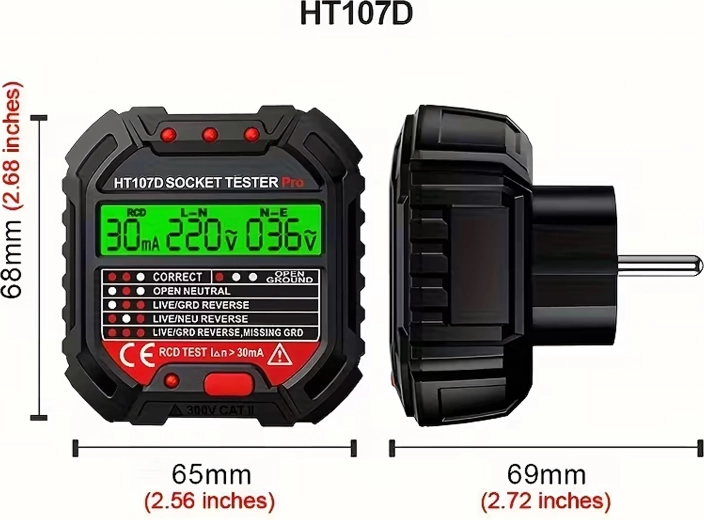 Tester napětí zásuvky s LCD a testem RCD HABOTEST HT107D