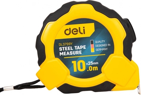 Ocelové měřicí pásmo 10m s automatickým zámkem - Deli