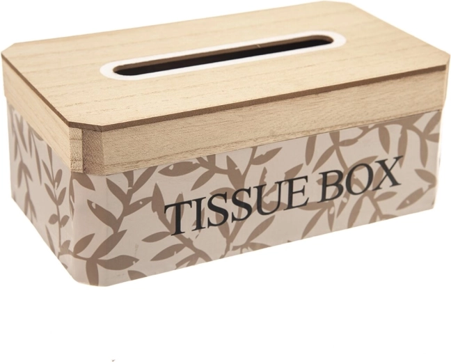 Dekorativní dřevěný box na kapesníky s motivem listů 24 × 14 × 10 cm