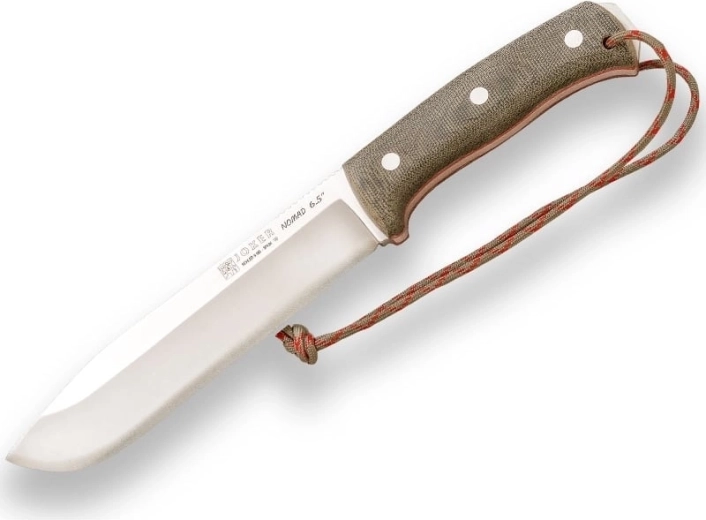 Joker Nomad outdoorový nůž 16,5 cm, saténová čepel, černá Micarta, kožené pouzdro