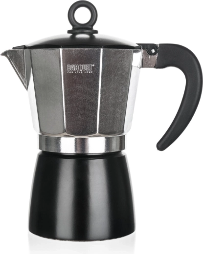 Kávovar NOIRA 3 šálky – hliníkový moka kávovar, černý