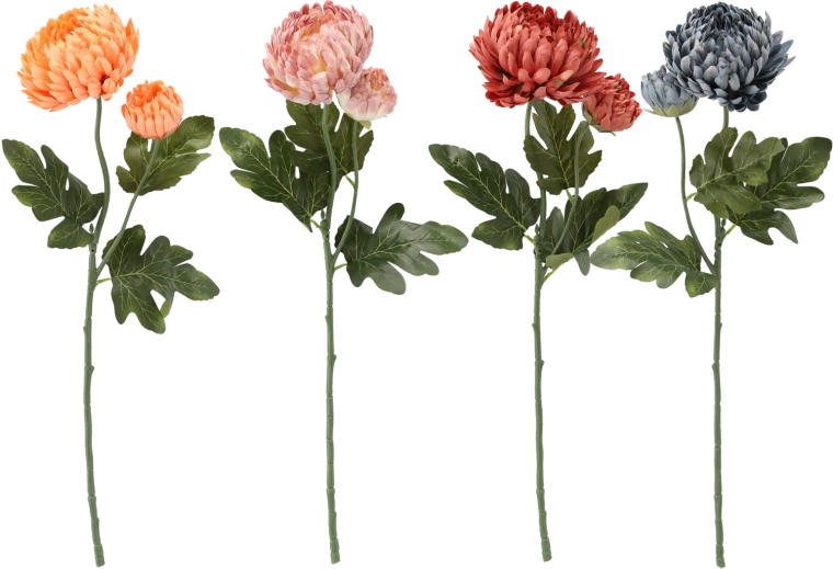 Umělá větvička chryzantémy se dvěma květy 64 cm (mix barev)