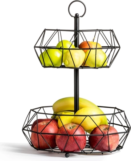 Dvoupatrový kovový koš na ovoce černý
