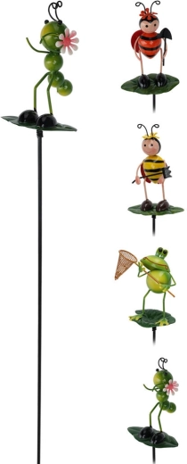 Zahradní zápich zvířátko na listu 56 cm, kov, mix druhů