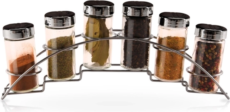 Stojan na koření se skleněnými dózami, 7dílná sada