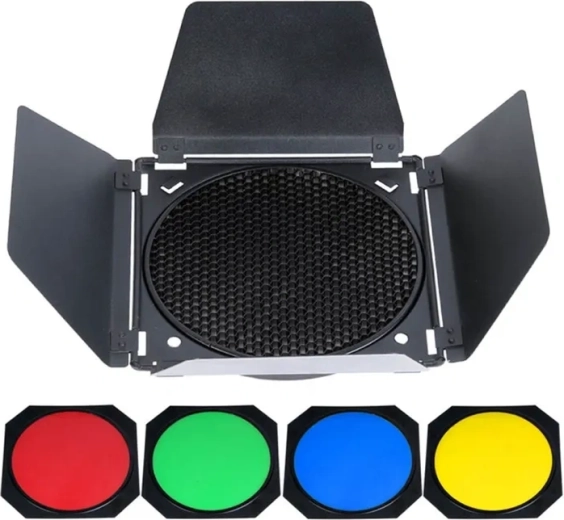 Godox BD-04 sada klapek, voštinové mřížky a barevných filtrů pro 7" reflektor
