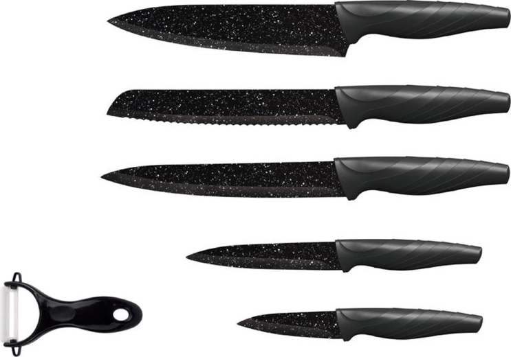 Sada kuchyňských nožů TORO 5 ks s mramorovým nepřilnavým povrchem + keramická škrabka