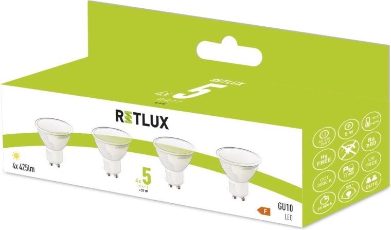 Retlux LED žárovka GU10 5 W teplá bílá - 4 ks