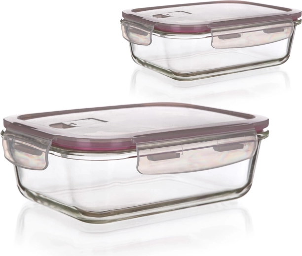 Sada skleněných dóz Lora obdélníková 0,55 l a 0,95 l s PP víčky