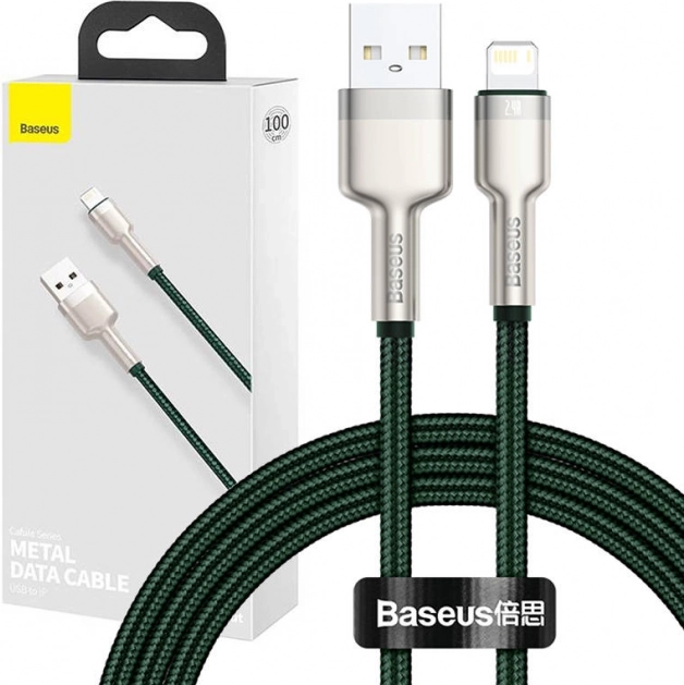 USB kabel Lightning BASEUS Cafule 1 m, 2,4 A – zelený