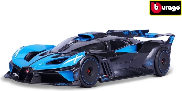 Model auta Bugatti Bolide v měřítku 1:18, metalická černá a modrá