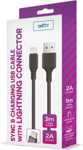 Setty USB–Lightning kabel 3 m 2 A černý