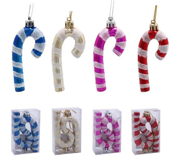 Sada 4 vánočních ozdob cukrová hůlka 9 cm