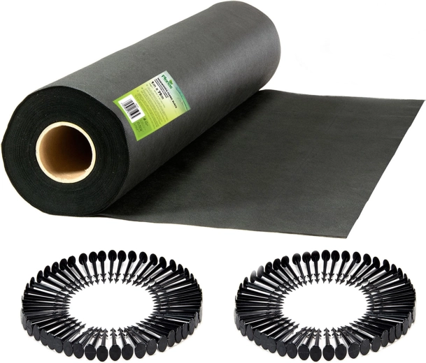 Zahradní netkaná textilie 1 × 75 m se 50 kolíky – černá