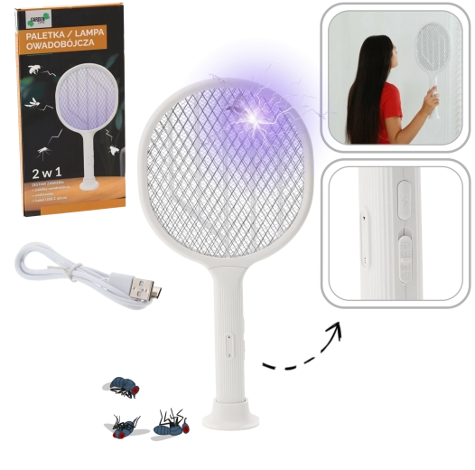 Elektrická plácačka na hmyz 2v1 s UV diodou a USB nabíjením