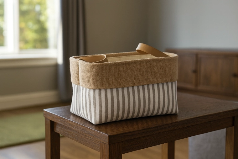 Textilní úložný koš s proužky 20 × 30 × 18 cm