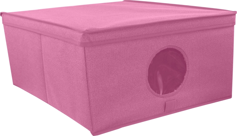 Růžový textilní úložný box s víkem a okénkem 48 × 36 × 19 cm BLOSSOM