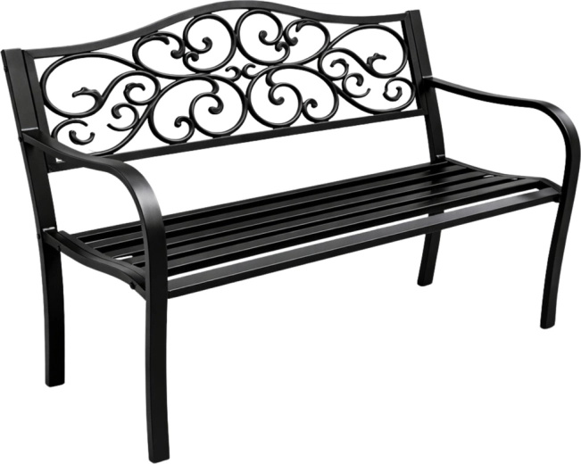 Kovová zahradní lavice s ozdobným opěradlem, černá, 127 cm