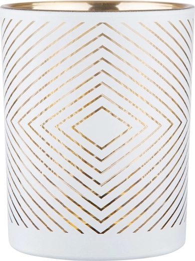Skleněný svícen bílý se zlatým vnitřkem 10 × 12,5 cm, geometrický