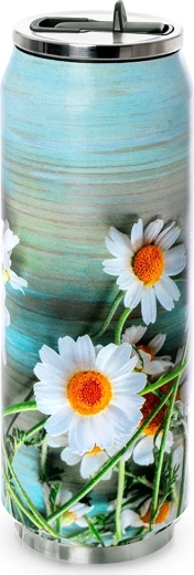 Termohrnek ve tvaru plechovky s květinami 500 ml