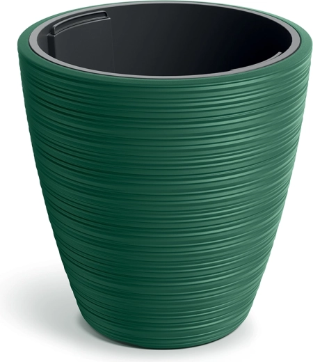 Plastový květináč Vena Round 39 cm tmavě zelený s vložkou