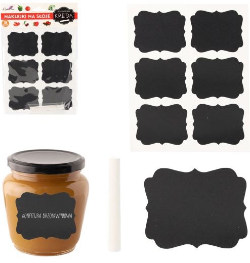 Sada samolepicích tabulových etiket na sklenice 6,5 × 5,5 cm, 18 ks s křídou