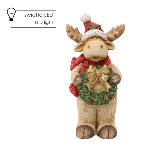 Vánoční figurka sob s věncem a LED osvětlením 26 × 22 × 55 cm