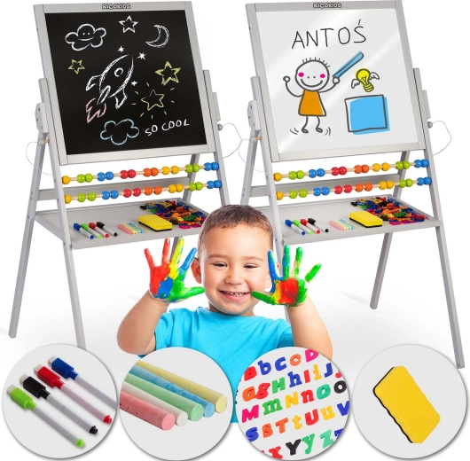 Magnetická oboustranná dětská tabule RICOKIDS – šedá