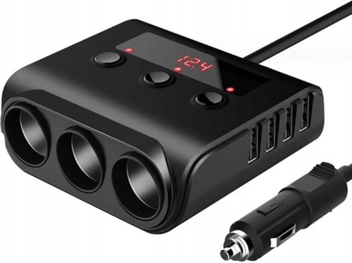 Rozbočovač do autozapalovače 12–24 V se 3 zásuvkami a 4× USB (QC 3.0/USB-C PD) - 1 kus