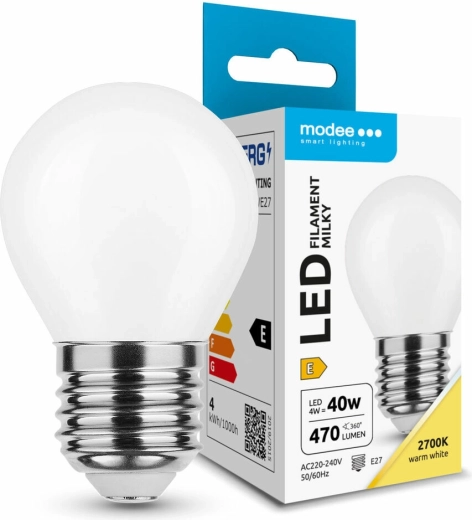 Modee LED filament žárovka milky globe mini G45 4 W E27 2700 K - 1 kus