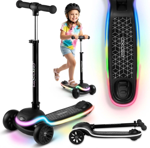 Dětská tříkolová balanční koloběžka s LED podvozkem Ricokids Leddi – černá