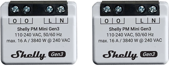 Shelly PM Mini Gen3 – sada 2 měřičů spotřeby, Wi‑Fi/Bluetooth