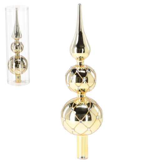 Zlatá skleněná špička na vánoční stromek 30 cm