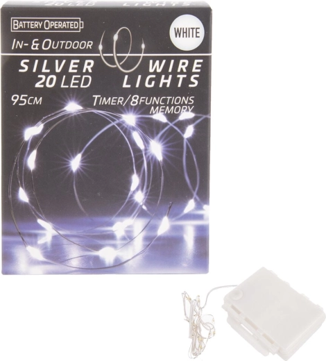 Led světelný řetěz na drátku s časovačem 20 led bílý
