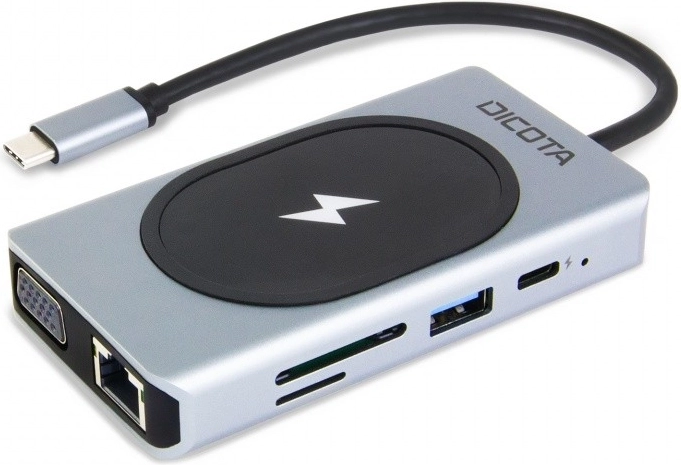 DICOTA USB‑C 10v1 hub s bezdrátovým nabíjením 4K a PD 100 W