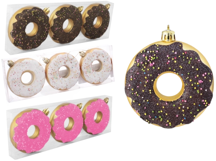 Sada 3 vánočních ozdob donut 8 cm