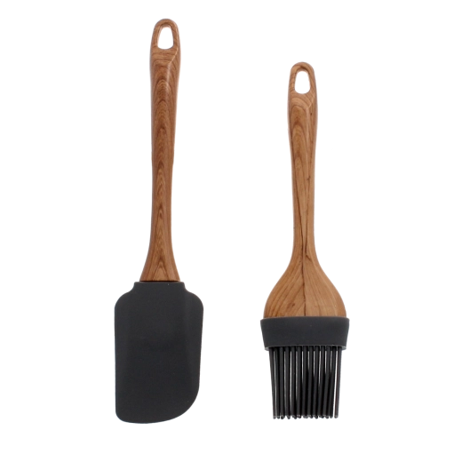 Dvoudílná sada kuchyňských nástrojů se silikonem a dřevěnými rukojeťmi