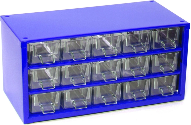 Kovová úložná skříňka s 15 malými zásuvkami 30,5 × 15 × 15,5 cm TOKOZ