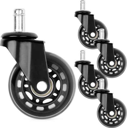 Kolečka na kancelářskou židli z kaučuku 63 mm, čep 10 mm, 5 ks
