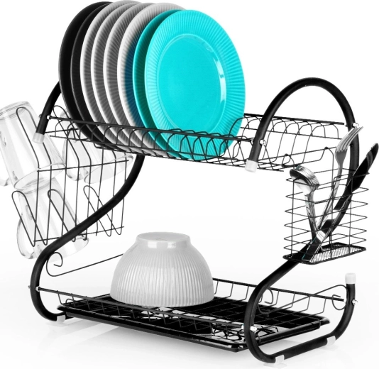 Černý dvouúrovňový odkapávač na nádobí 52 × 24,5 × 38 cm Vilde