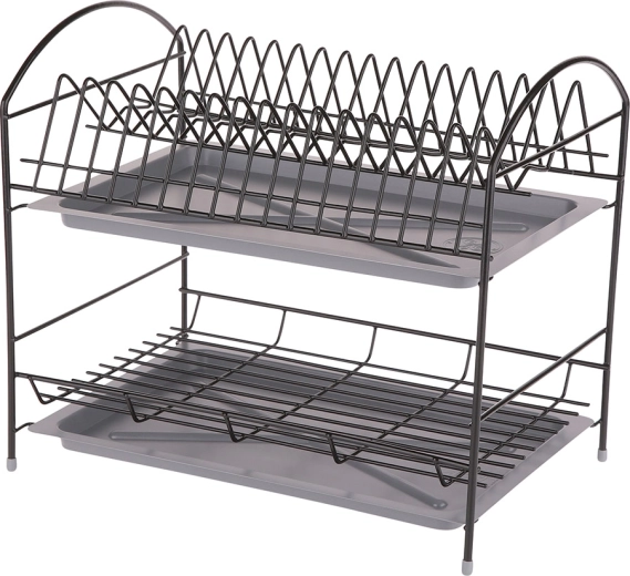 Dvoupatrový odkapávač na nádobí 40 cm s odkapávacími tácky, černý