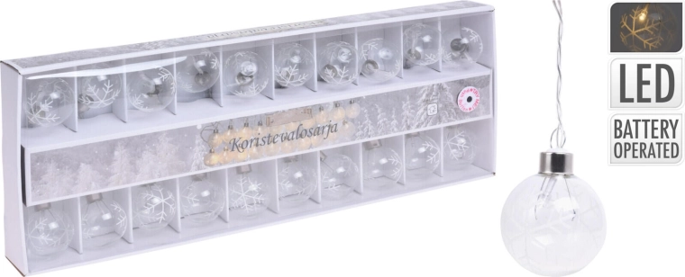 Světelný řetěz koule 5 cm, 7 m, 20 LED, teplá bílá